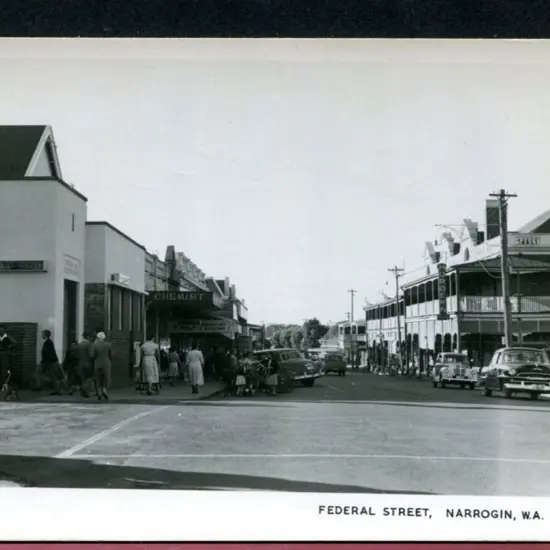 Federal Street, Narrogin, WA b&w card with "POST ...