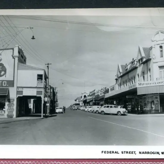 Federal Street, Narrogin, WA b&w card with "POST ...