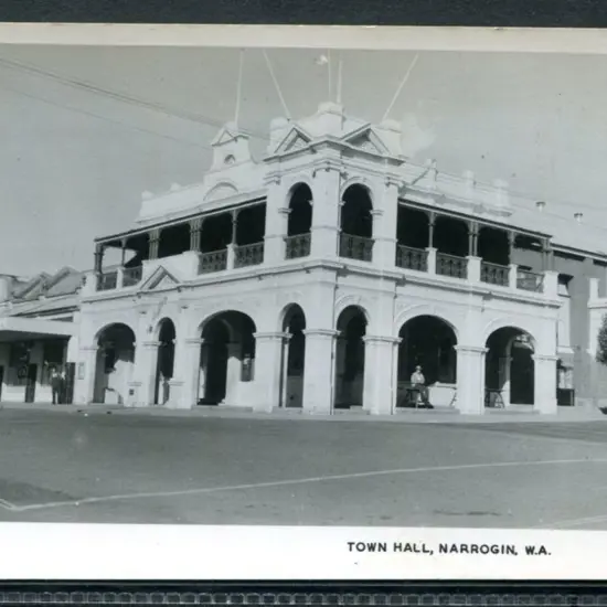 Town Hall, Narrogin, WA b&w card with "POST CARD A ...
