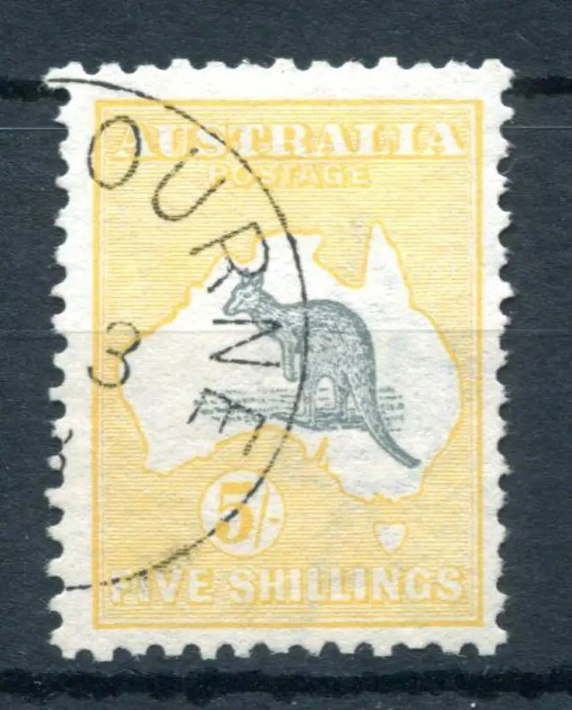 5/- grey & yellow CTO with Melbourne 3 13 date. ... Image 1++