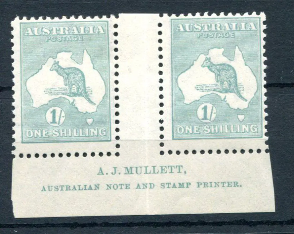 1/- blue-green Mullett imprint pair with stop ... Image 1++