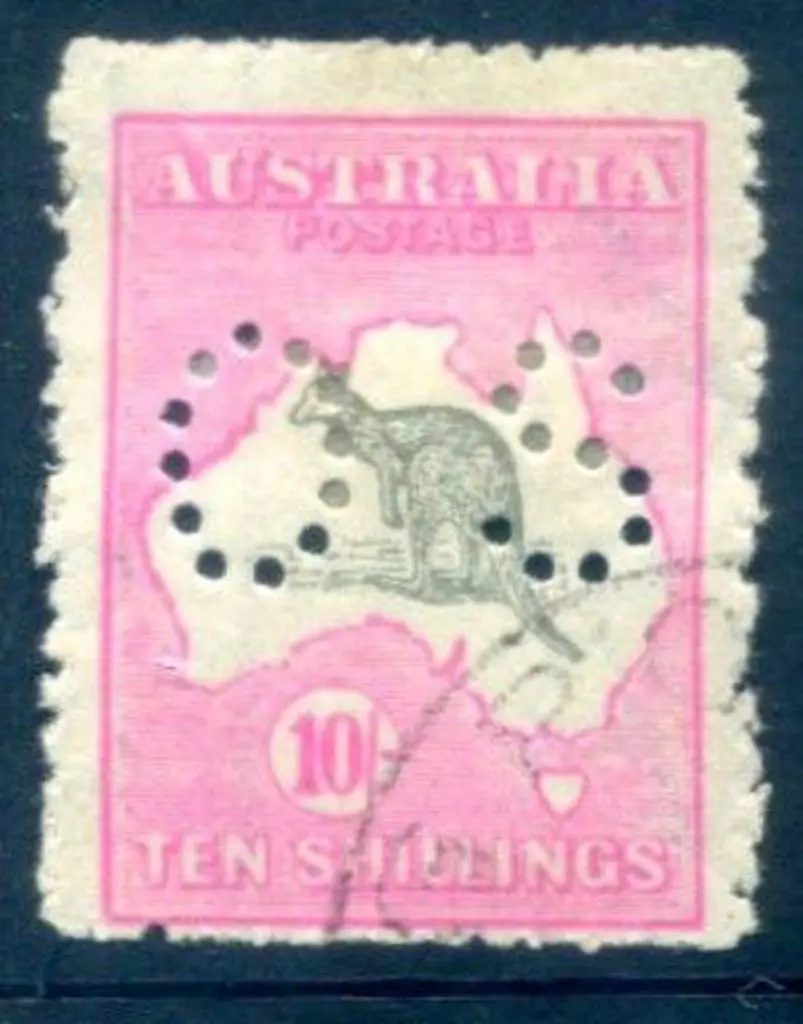 10/- grey & aniline pink perfined "OS" with ... Image 1++