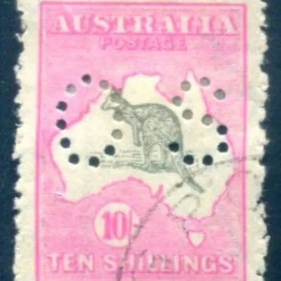 10/- grey & aniline pink perfined "OS" with ...