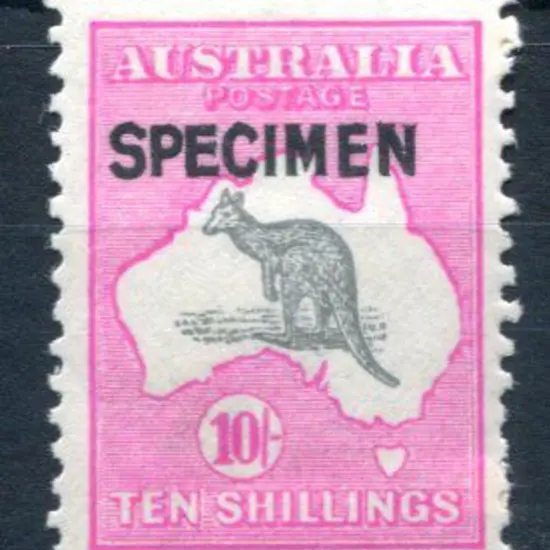 10/- grey & deep aniline pink ovptd "SPECIMEN" ...