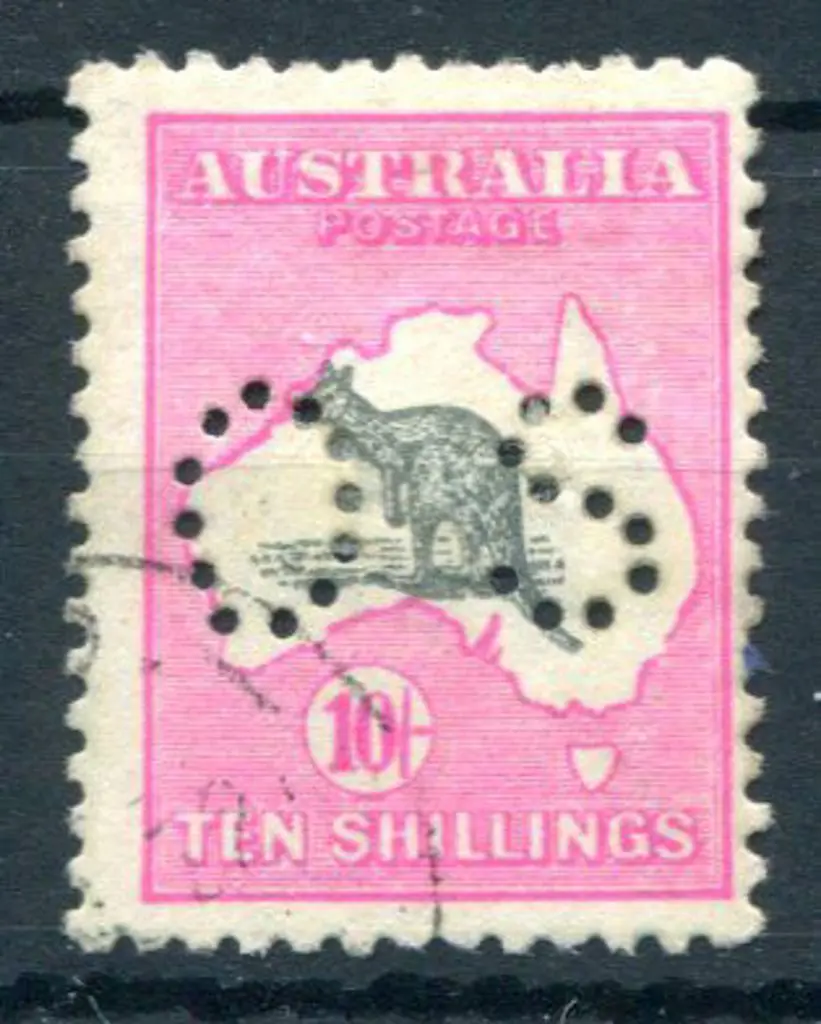 10/- grey & deep aniline pink perfined "OS" with ... Image 1++