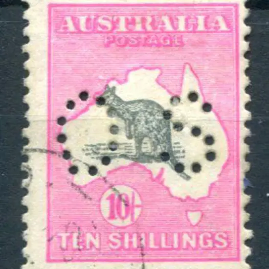 10/- grey & deep aniline pink perfined "OS" with ...