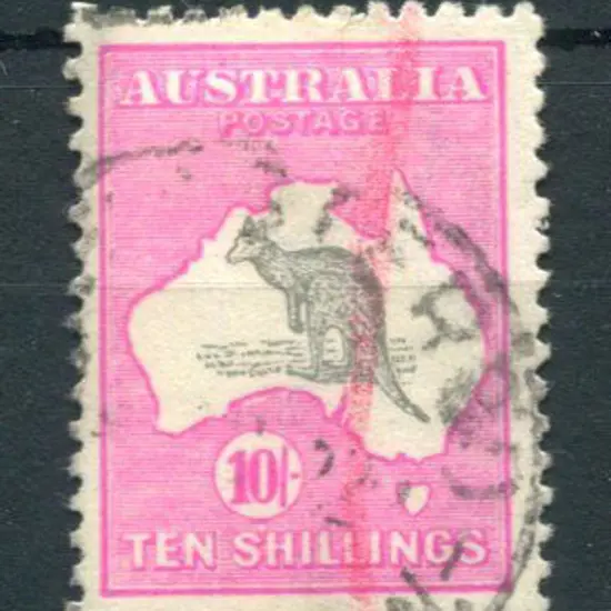 10/- grey & deep aniline pink with "kangaroo's ...