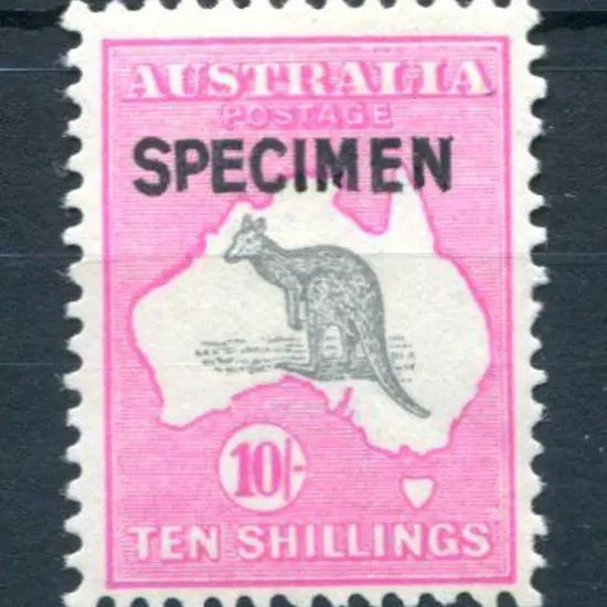10/- grey & intense aniline pink ovptd "SPECIMEN" ...