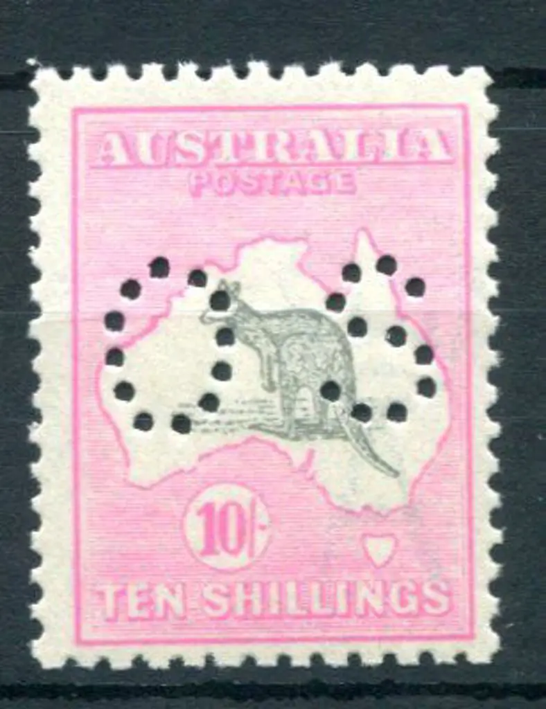 10/- grey & pale aniline pink perf OS, MUH. ... Image 1++