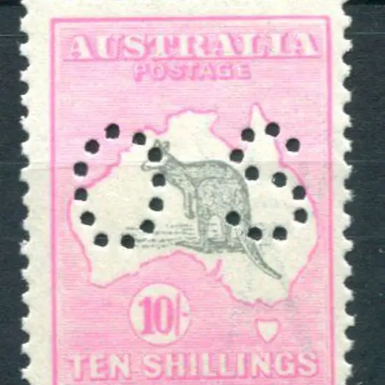 10/- grey & pale aniline pink perf OS, MUH. ...
