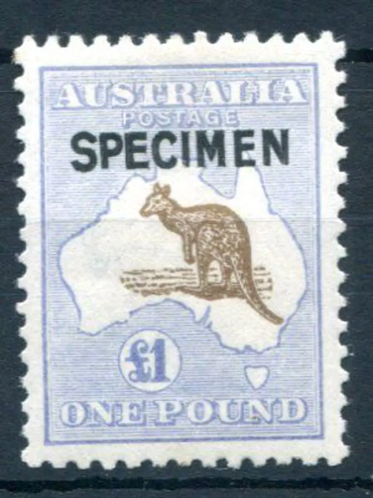 £1 chocolate & dull blue ovptd "SPECIMEN" type B. ... Image 1++