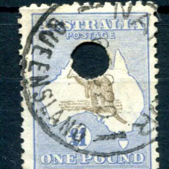 £1 chocolate & dull blue with telegraph puncture. ...