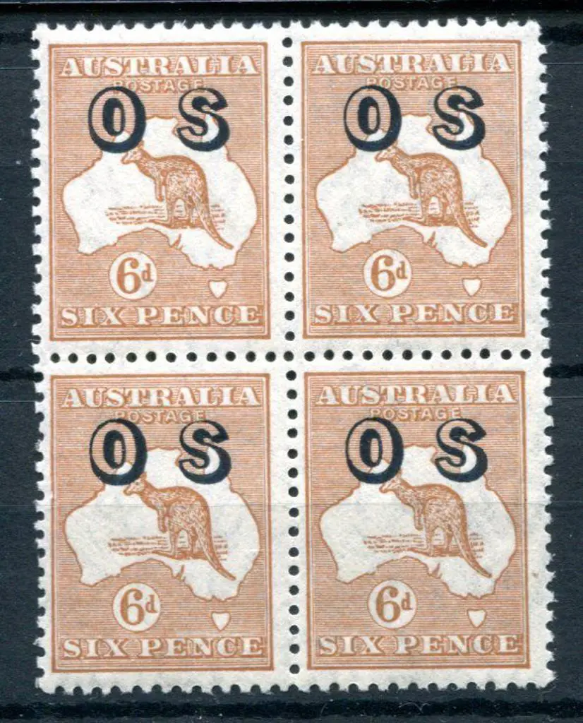 1931/47 CofA 6d chestnut ovptd "OS" in block of 4 ... Image 1++