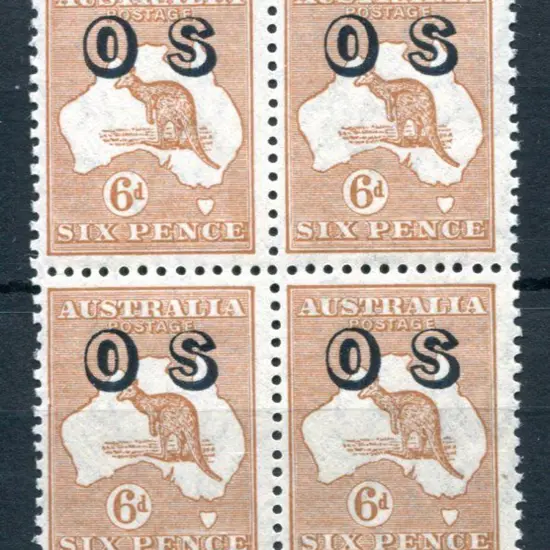 1931/47 CofA 6d chestnut ovptd "OS" in block of 4 ...