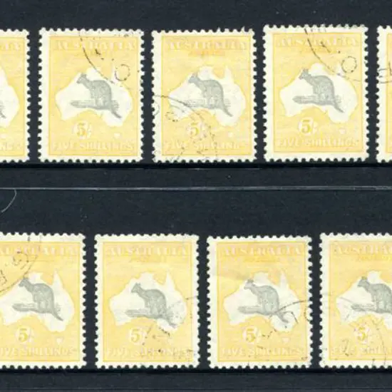 1931/47 CofA 5/- grey & yellow x15 V/F/used. ACSC ...