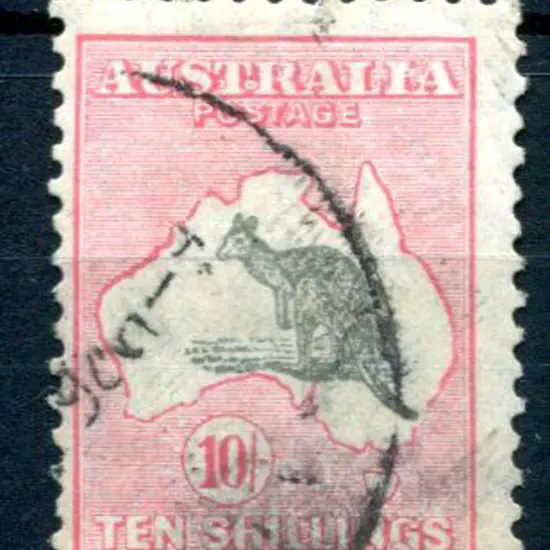 1931/47 CofA 10/- grey & pink showing "broken ...