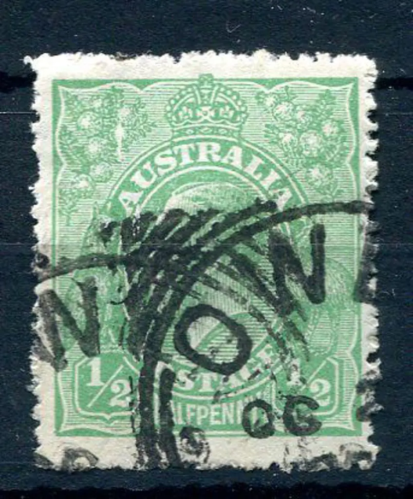 1914-20 Single Watermark ½d emerald with "cracked ... Image 1++