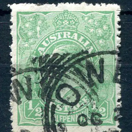 1914-20 Single Watermark ½d emerald with "cracked ...