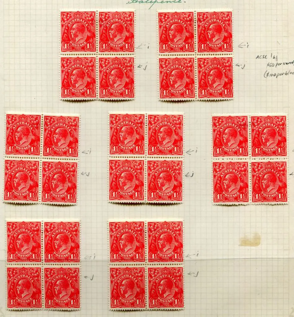 1914-20 Single Watermark 1½d red with 7 blocks of ... Image 1++