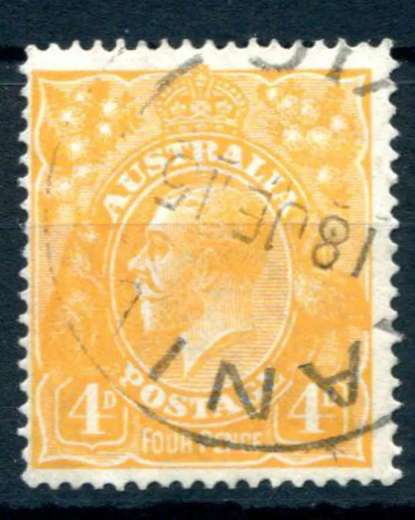 1914-20 Single Watermark 4d yellow-orange aniline ... Image 1++