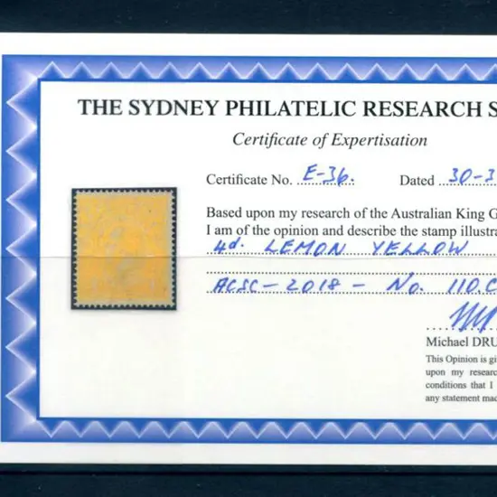 1914-20 Single Watermark 4d lemon-yellow. MUH, ...