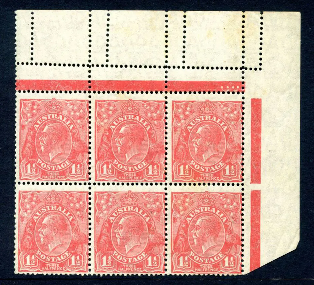 1918-20 Large Multiple Watermark Perf.14 1½d red, ... Image 1++