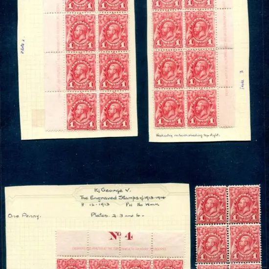 1913 1d carmine-red engraved KGV "ENGRAVED AND ...