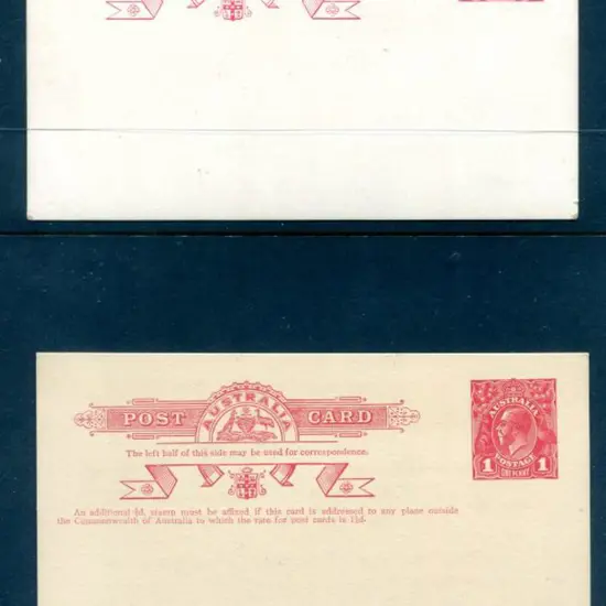 1915 1d red KGV Post Cards (P27) on surfaced white ...