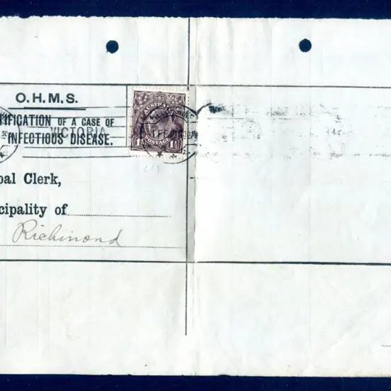 1919 (1st Feb) "Notification of a Case of ...