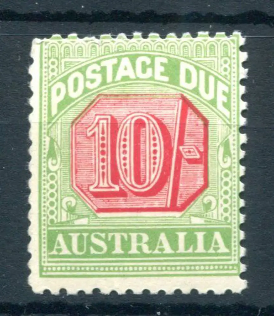1909 10/- rosine & yellow-green Postage Due. MLH, ... Image 1++