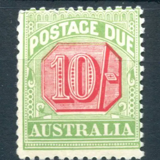 1909 10/- rosine & yellow-green Postage Due. MLH, ...