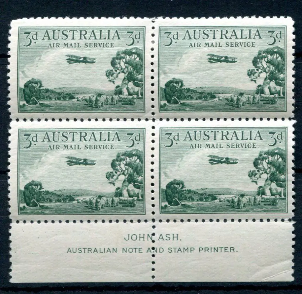 1929 3d Airmail, type B in John Ash imprint block ... Image 1++