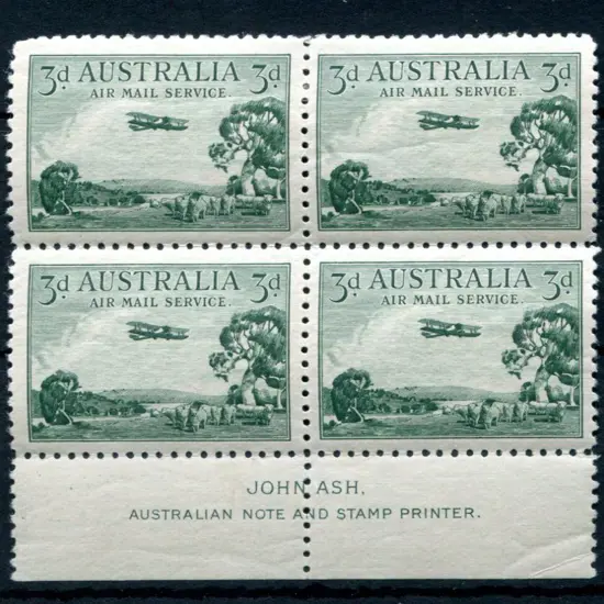 1929 3d Airmail, type B in John Ash imprint block ...