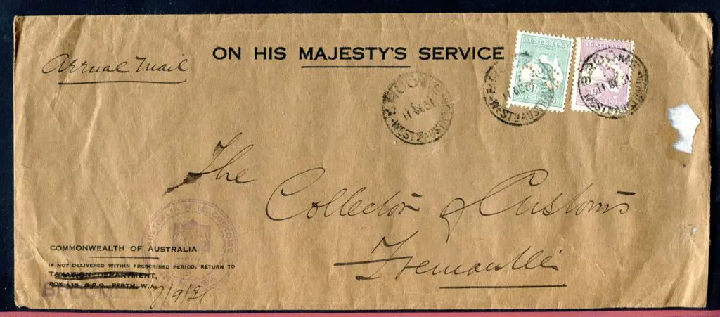 1931 (11th Sep) Broome to Fremantle OHMS cover ... Image 1++
