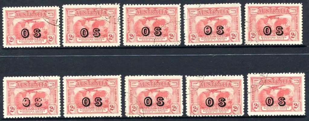 1931 2d Kingsford Smith ovptd "OS" x 10. Fine ... Image 1++
