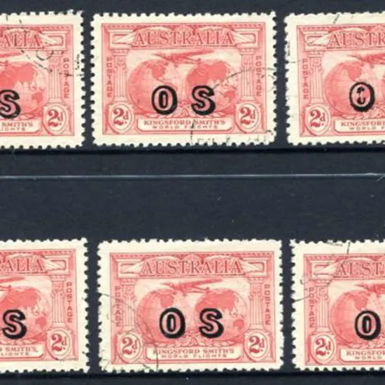 1931 2d Kingsford Smith ovptd "OS" x 10. Fine ...