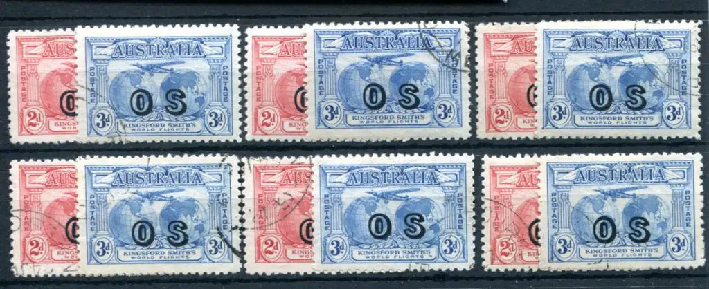 1931 2d & 3d Kingsford Smith ovptd "OS" in 6 x CTO ... Image 1++