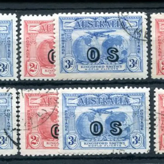 1931 2d & 3d Kingsford Smith ovptd "OS" in 6 x CTO ...