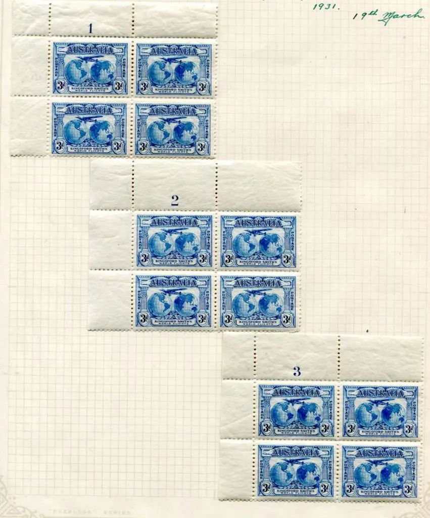 1931 3d Kingsford Smith Plates 1-3, 1932 Sydney ... Image 1++