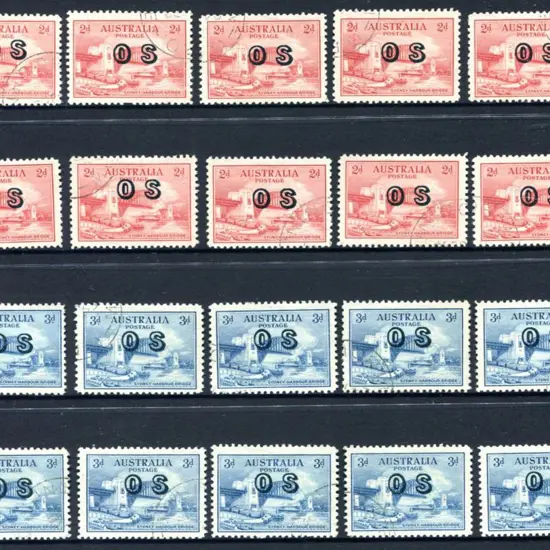 1932 2d & 3d Sydney Harbour Bridge ovptd "OS" x 10 ...