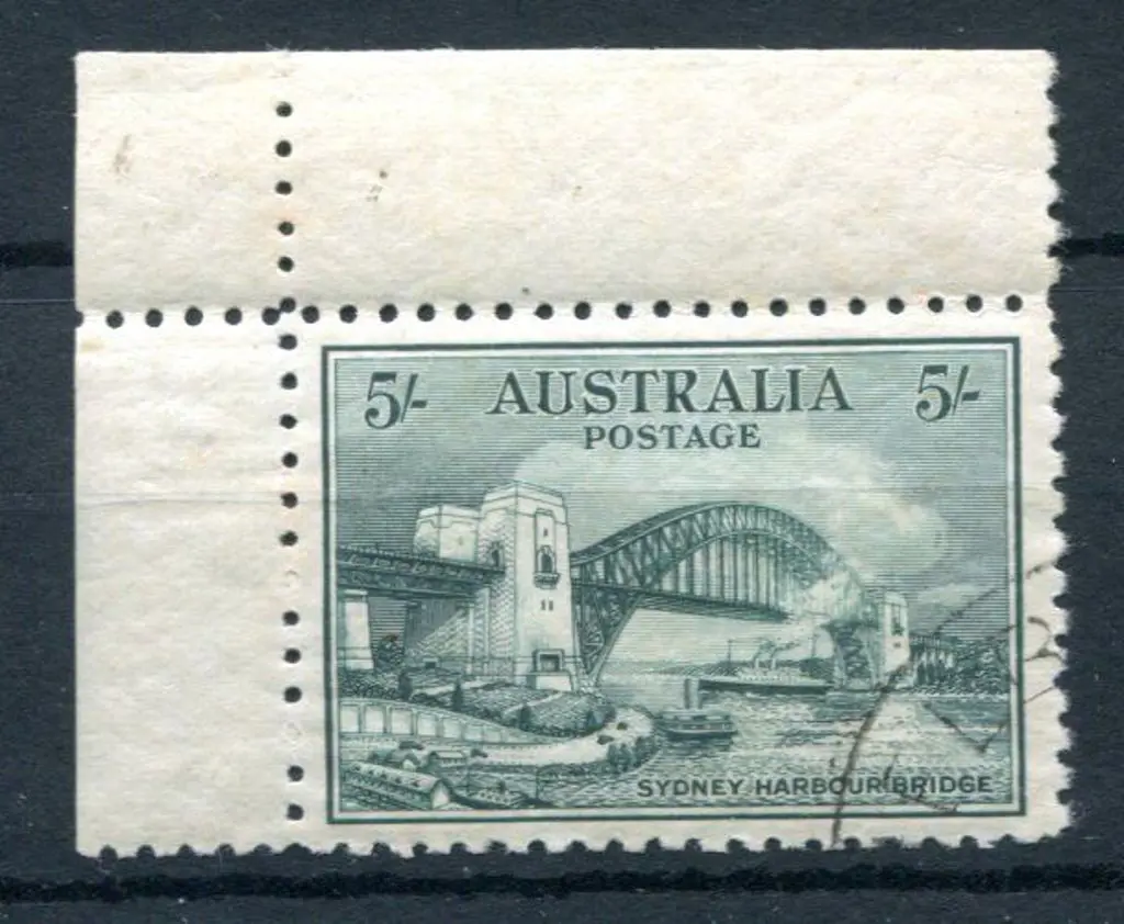 1932 5/- Sydney Harbour Bridge. Top left marginal ... Image 1++