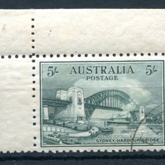 1932 5/- Sydney Harbour Bridge. Top left marginal ...
