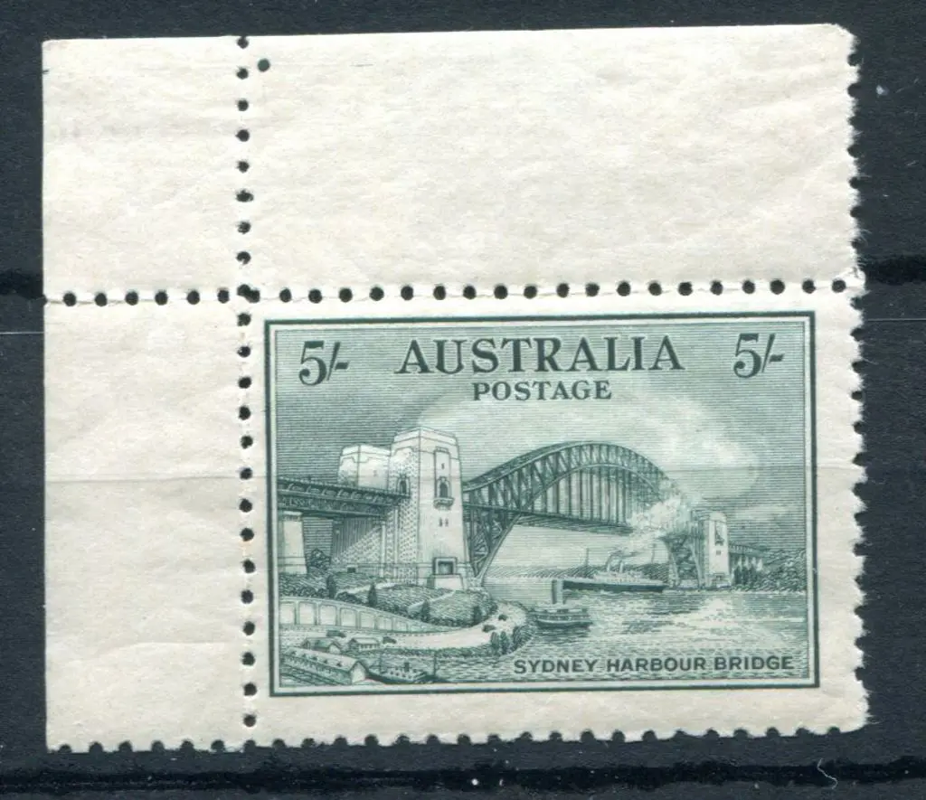1932 5/- Sydney Harbour Bridge top left corner ... Image 1++