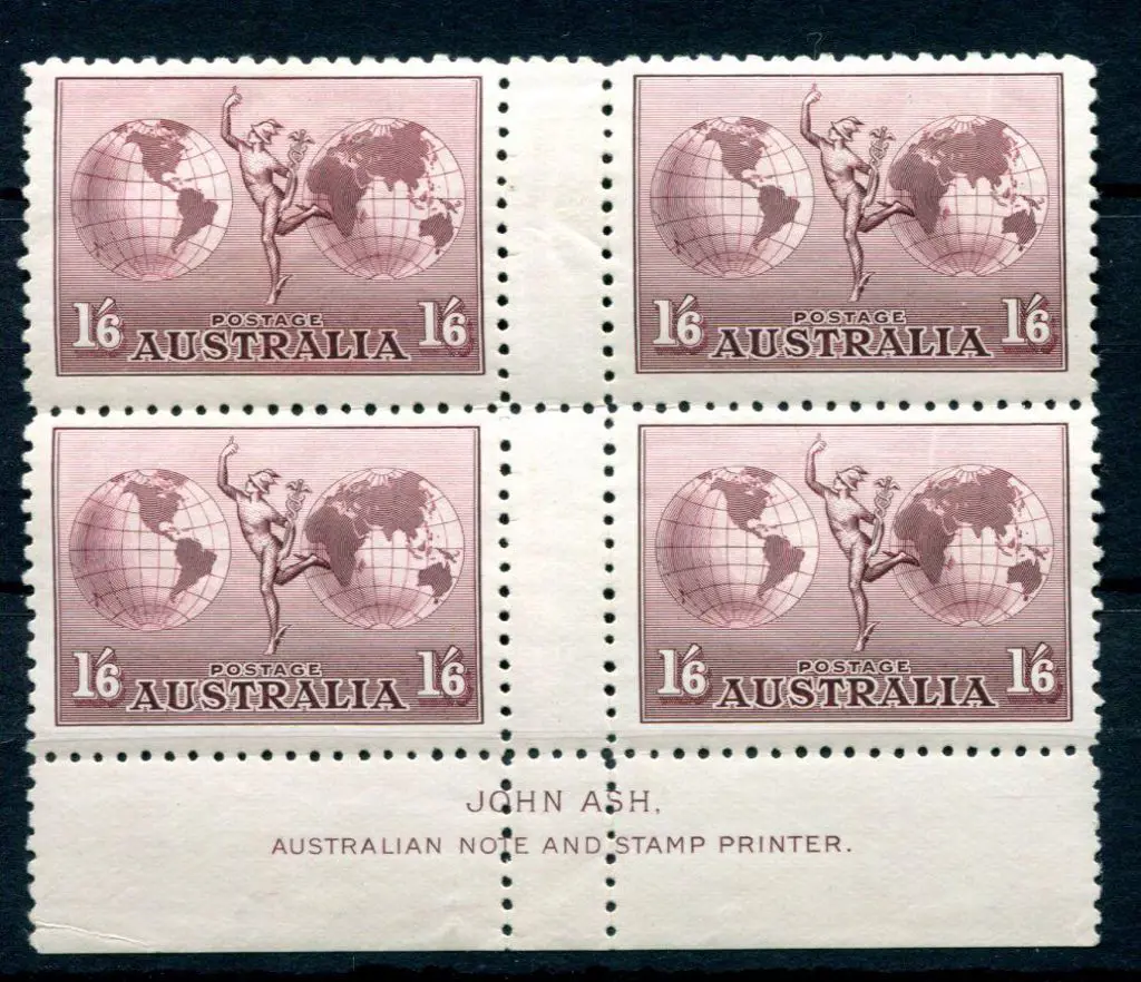 1934 1/6d Hermes Airmail, no wmk in John Ash ... Image 1++