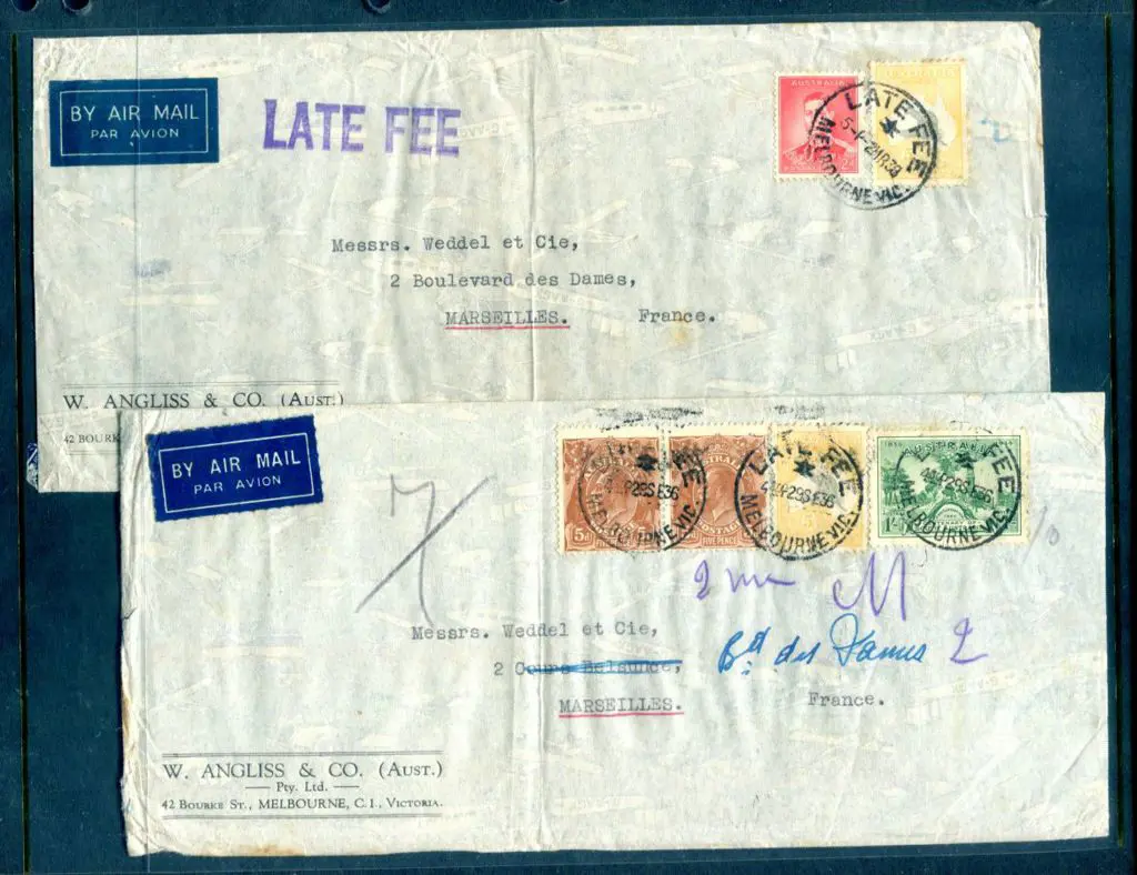 1936 (29th Sept) 5/- kangaroo, 1/- SA Cent & KGV ... Image 1++