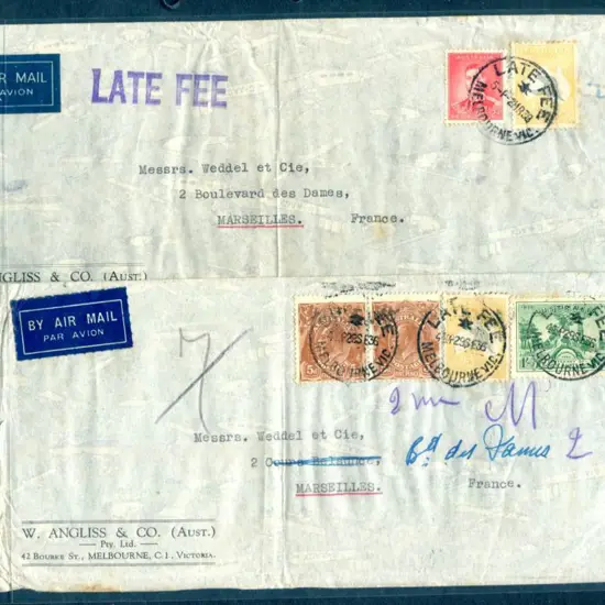 1936 (29th Sept) 5/- kangaroo, 1/- SA Cent & KGV ...