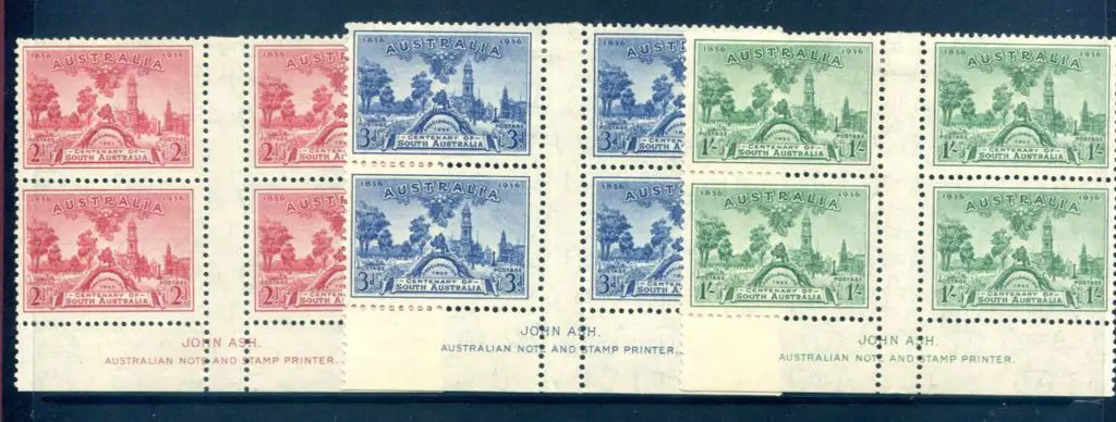 1936 SA Cent set of 3 in John Ash imprint blocks ... Image 1++