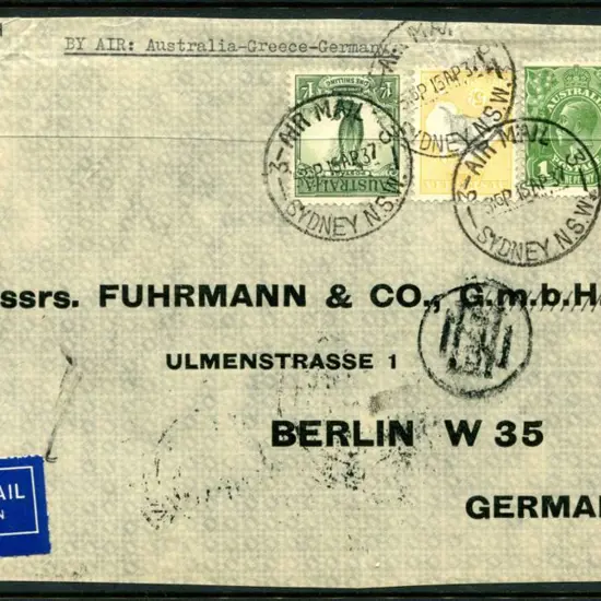 1937 (15th Apr) 5/- kangaroo, 1/- lyrebird & 1d ...