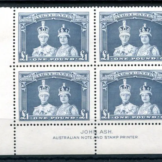1937/48 £1 Robes in John Ash imprint block of 4 on ...