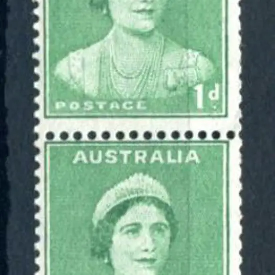 1938 1d green QM coil strip of 4. MUH with blunt ...